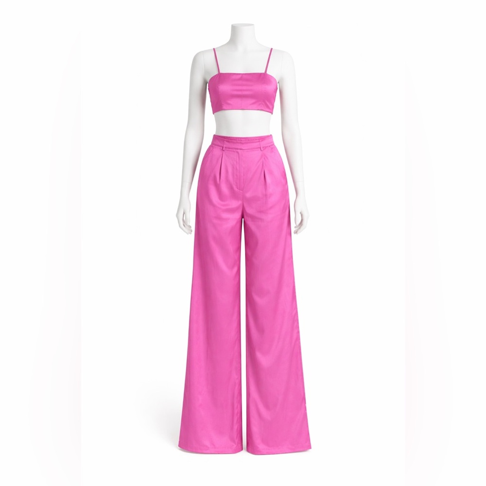 House of Harlow 1960 Pink Satin Matching Set Cami Wide Leg Pants Large Revolve